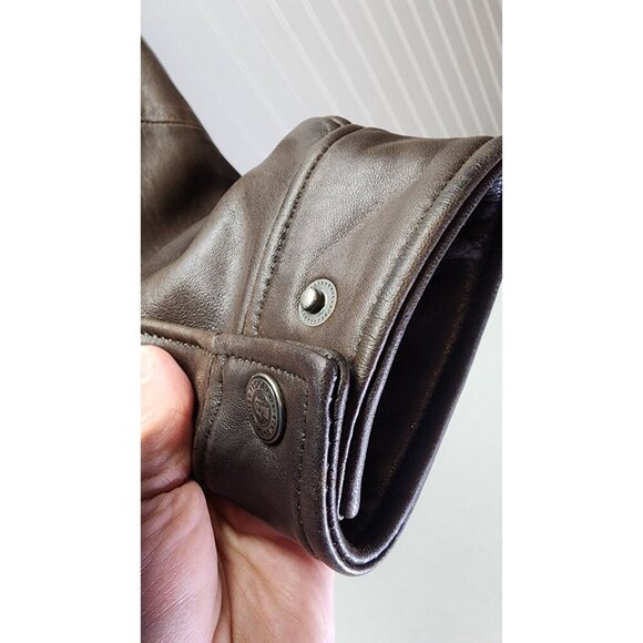 Genuine Leather Brown Jacket By Weatherproof With Zip Pockets & Button Cuffs - Picture 6 of 13